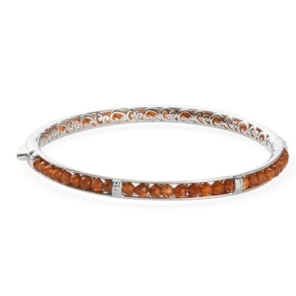 Ratnapura ✦ Hessonite Garnet Bangle ✦ Platinum Bond Scrollwork Frame 28.60ctw - Picture 4 of 6
